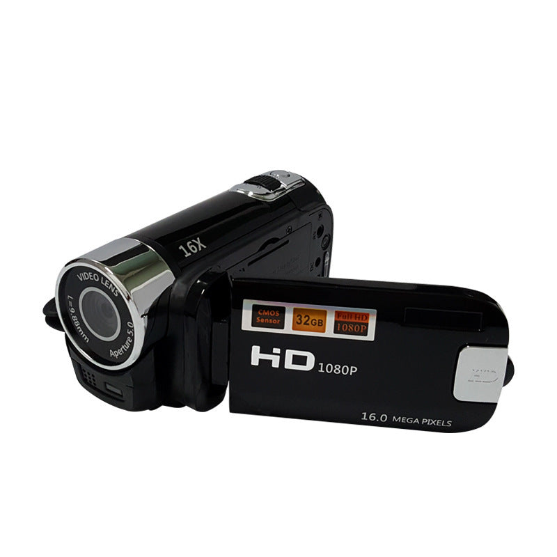 HD digital camera in black with 16.0 mega pixels and 1080p video recording capability