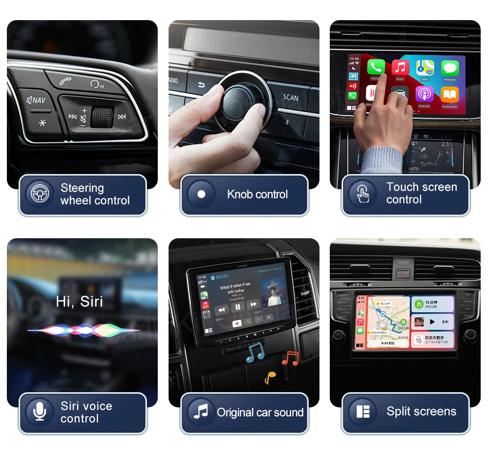 Wireless CarPlay adapter with steering wheel control, knob control, and touch screen options