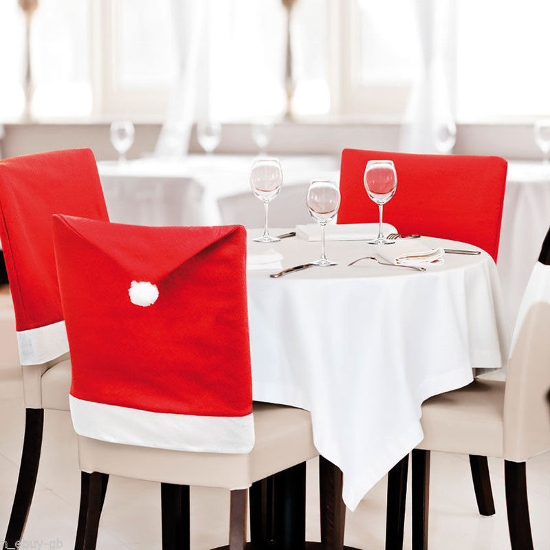 Festive high quality Christmas chair covers in red designed to enhance holiday dining experiences