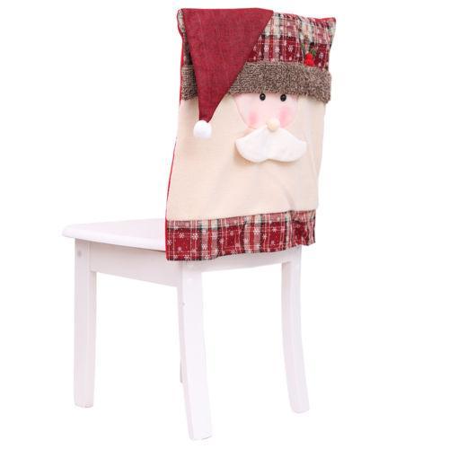 Festive high quality Christmas chair covers featuring a Santa design with a red hat and plaid accents