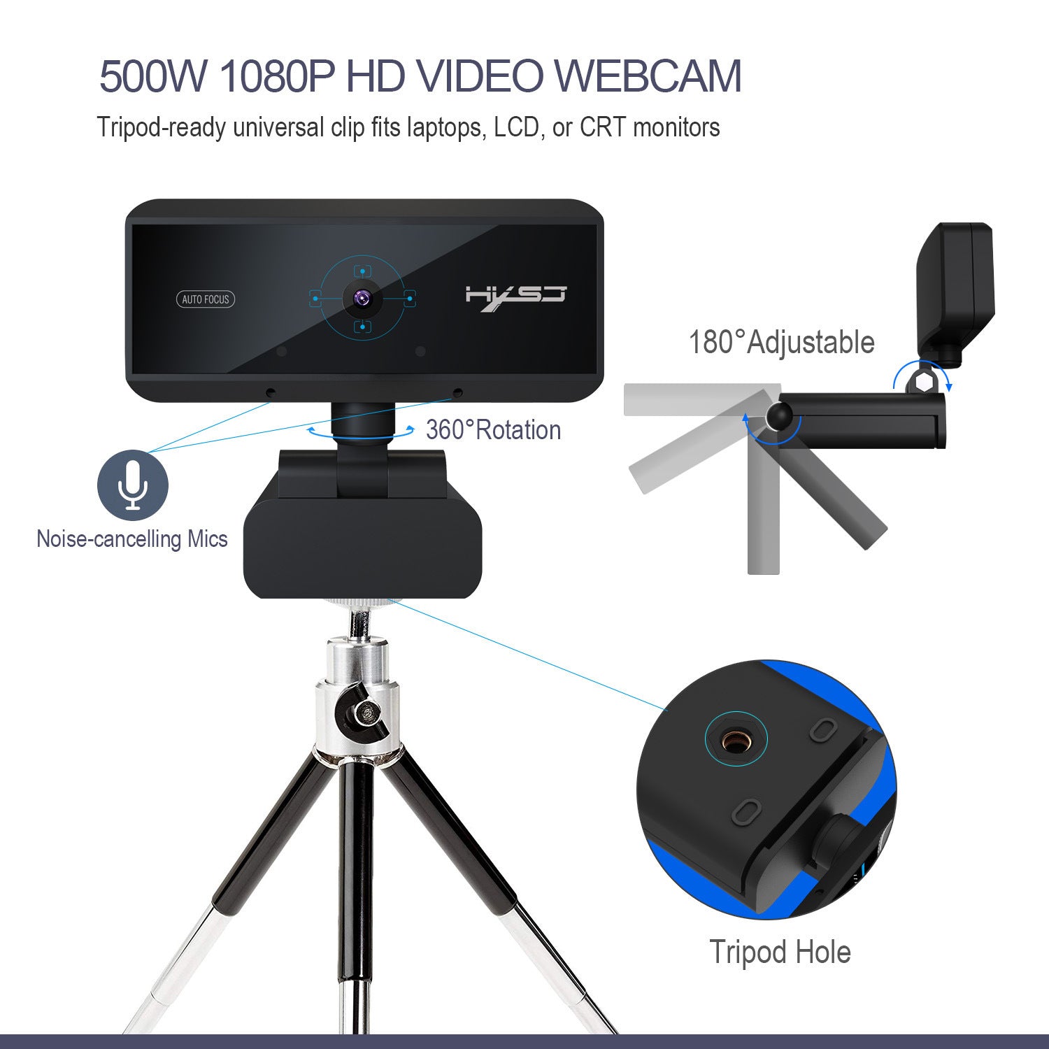 High-quality computer webcam with 1080P HD video, adjustable angle, and noise-cancelling mics