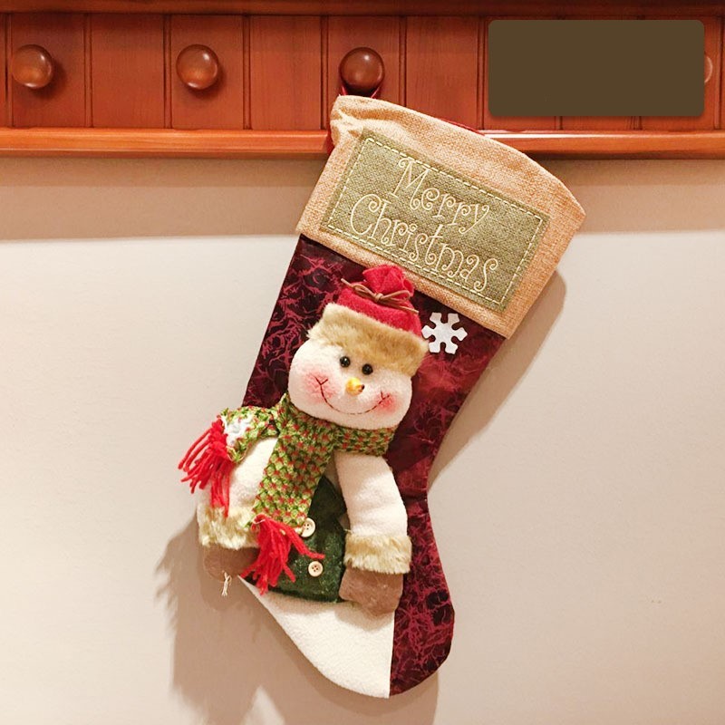 Festive Christmas stocking with a snowman design and 'Merry Christmas' greeting for holiday decor