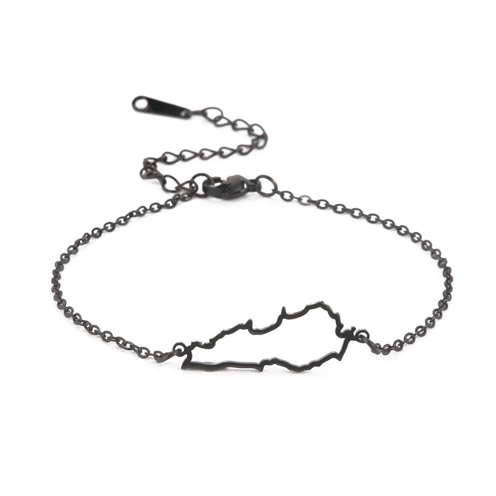 Hollow Lebanon map bracelet in black metal with adjustable chain for stylish accessorizing