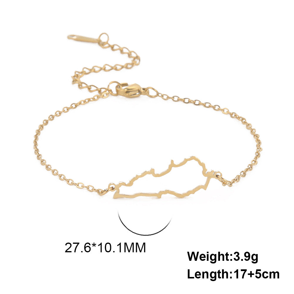 Hollow Lebanon map bracelet in gold with adjustable chain for a stylish accessory look