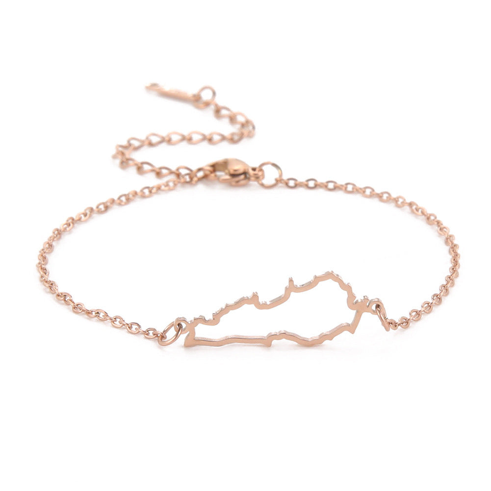 Hollow Lebanon map bracelet in rose gold with adjustable chain for personalized style