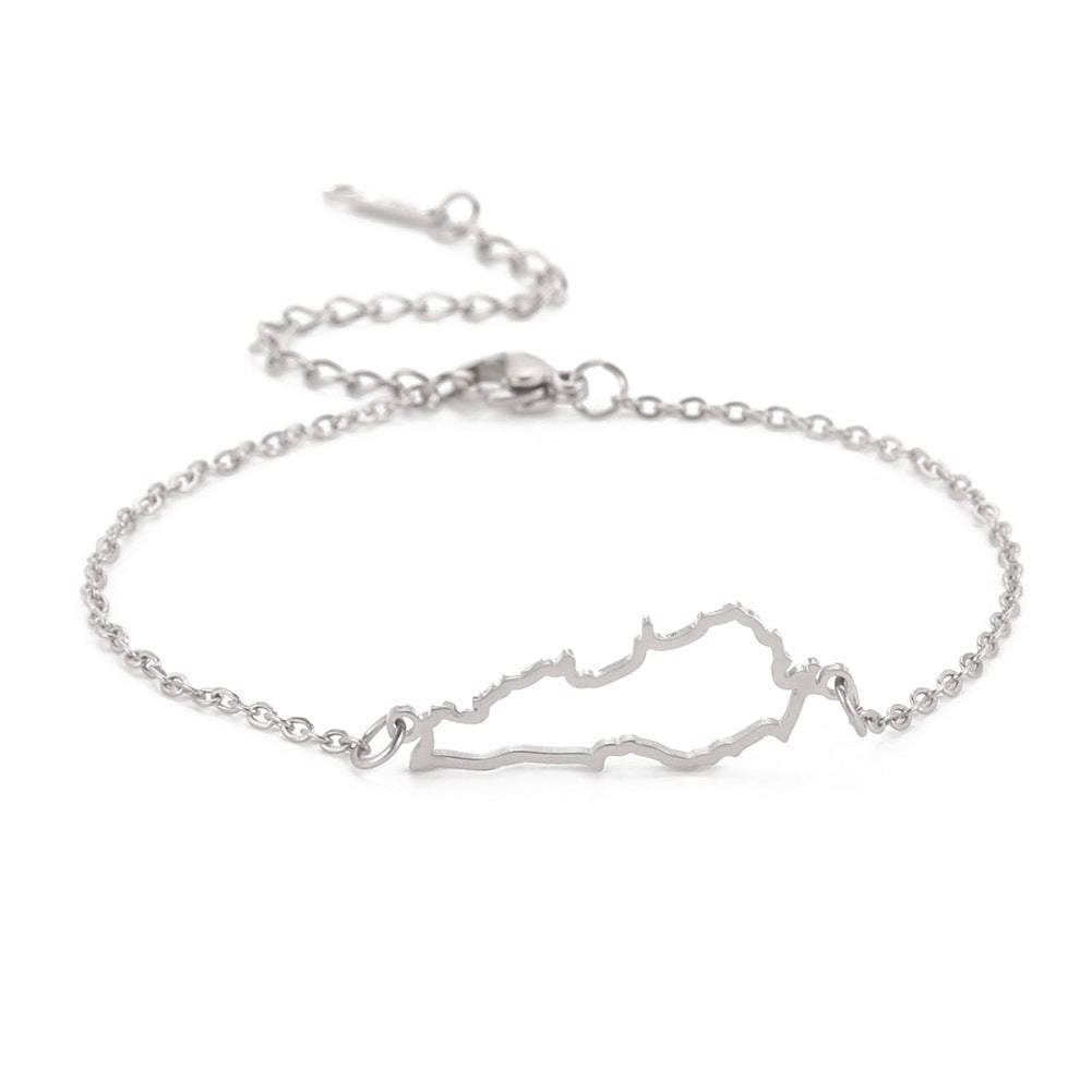 Hollow Lebanon map bracelet in silver, featuring a minimalist design for everyday wear