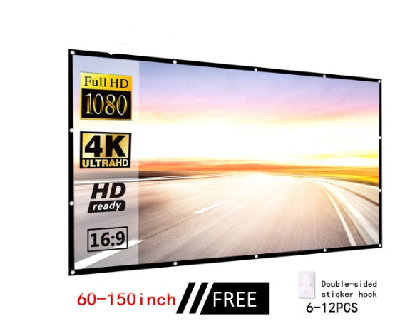 Home theater projector screen in various sizes from 60 to 150 inches with Full HD and 4K Ultra HD support