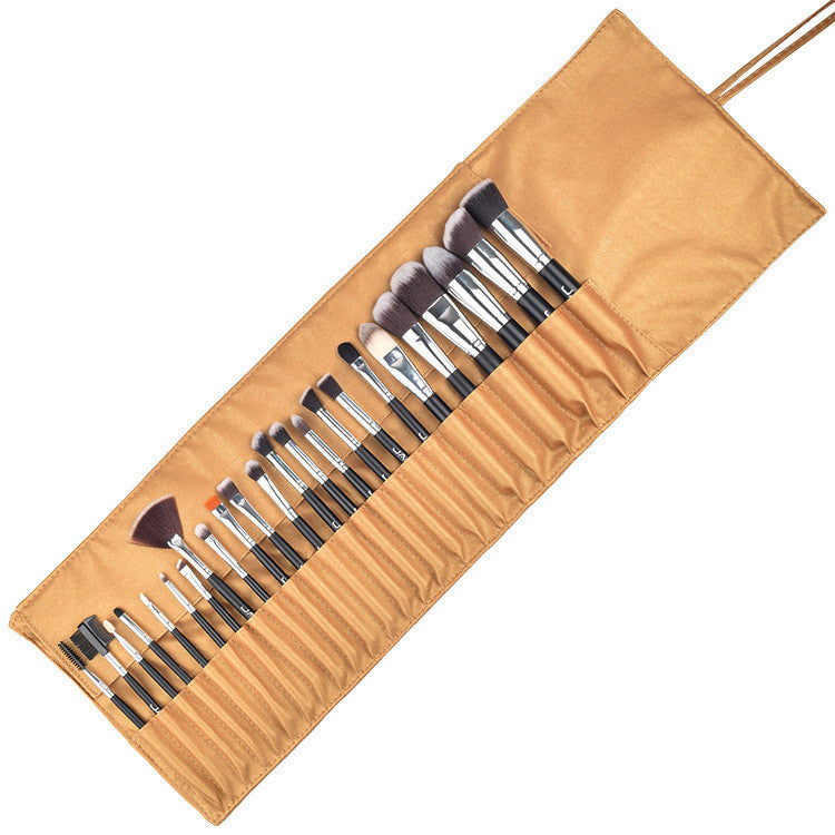 24 piece makeup brushes set in a stylish roll-up case for professional makeup application