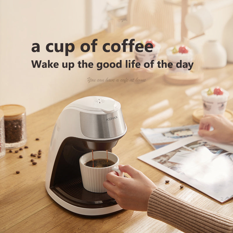 Automatic coffee maker machine brewing fresh coffee in a cozy indoor setting