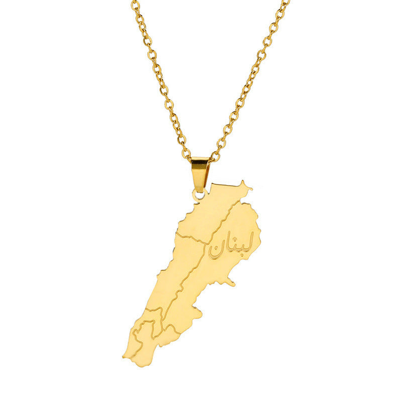 Gold Lebanon map necklace with intricate detailing and a stylish chain for a unique accessory