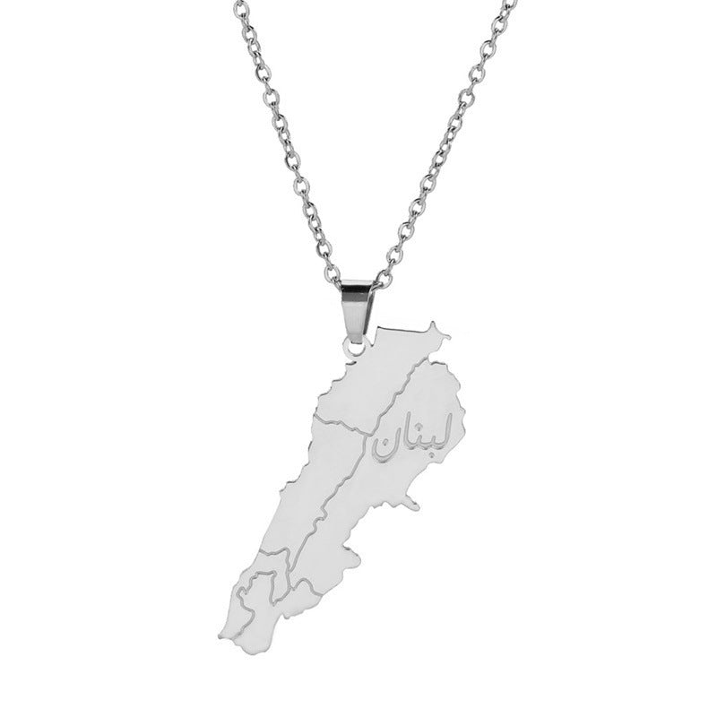 Stylish Lebanon map necklace with detailed outline and engraved lettering for unique accessory lovers