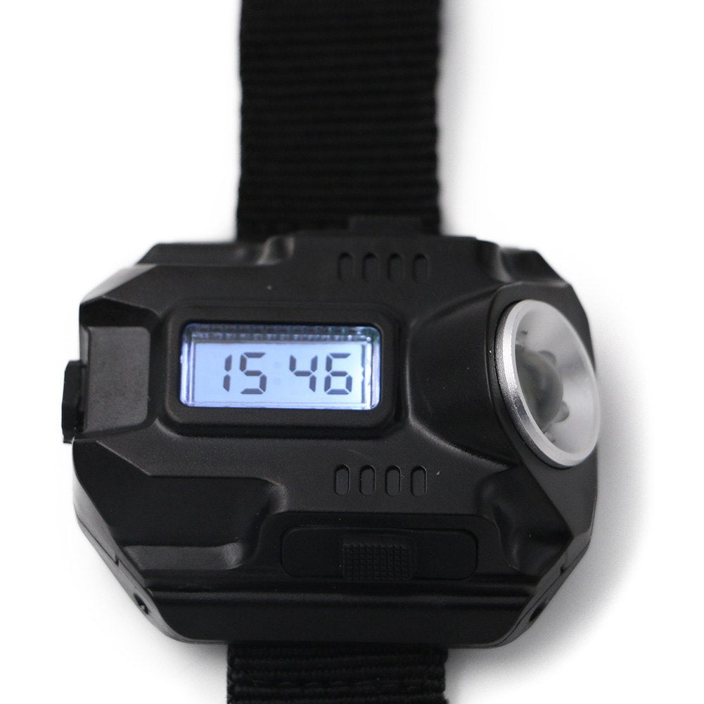 LED flashlight wristwatch with digital display and adjustable strap for convenient timekeeping