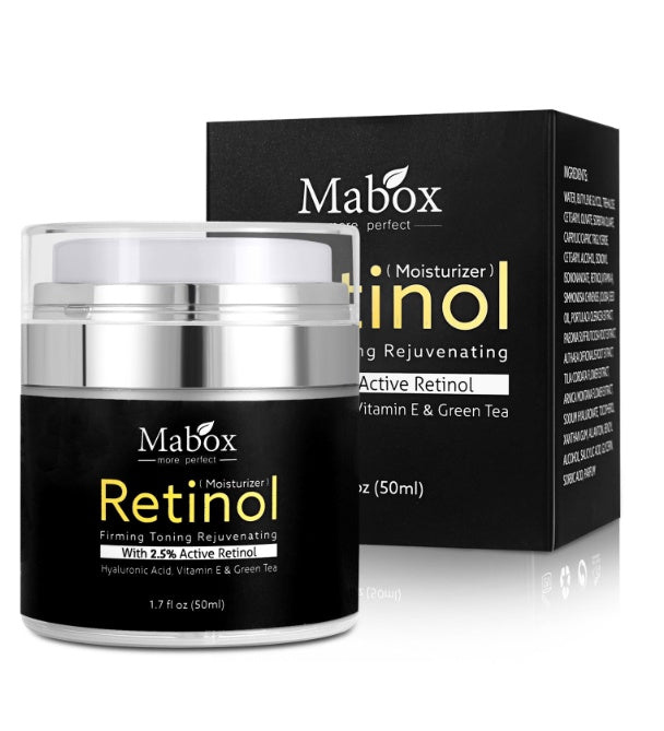 Mabox Retinol Moisturizer Cream with 2.5% Active Retinol for youthful skin, promoting the best whitening lotion