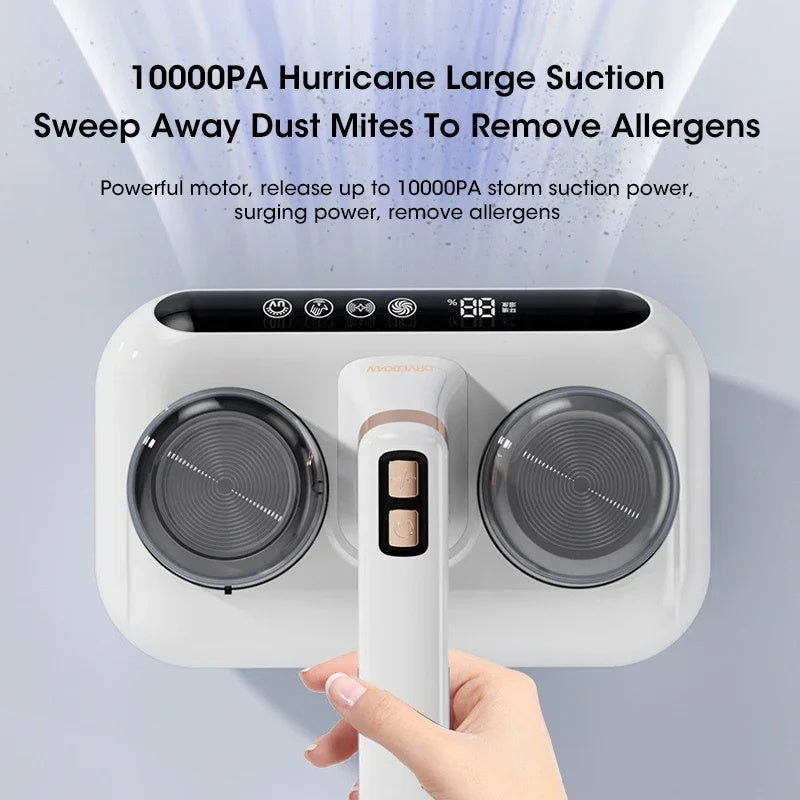 Powerful mattress cleaning vacuum with 10000PA suction to remove dust mites and allergens effectively