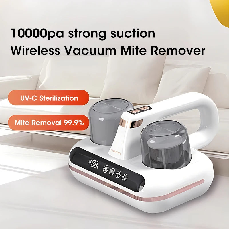 Wireless vacuum mite remover with 10000pa suction for effective mattress cleaning vacuum and UV-C sterilization