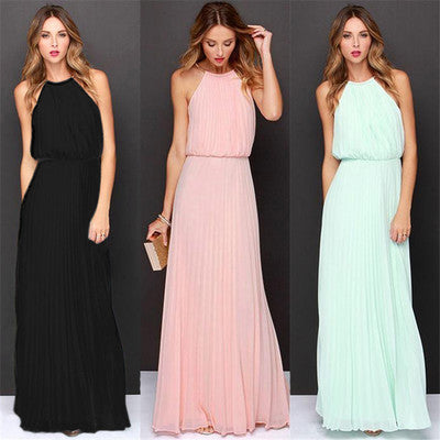 Youbuyforme Women's Pleated Maxi Dress in Black, Pink, and Mint for Elegant Summer Fashion