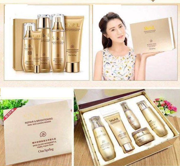 You Buy For Me anti-aging snail moisturizer set featuring skincare products in gold packaging