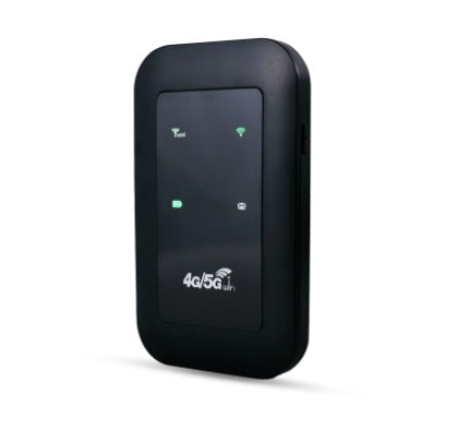 Portable WiFi router 4G in sleek black design with LED indicators for connectivity status