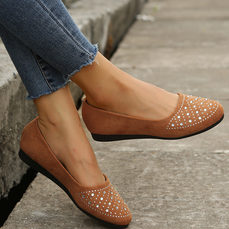 Stylish brown rhinestone flats for women with elegant design, perfect for casual outings