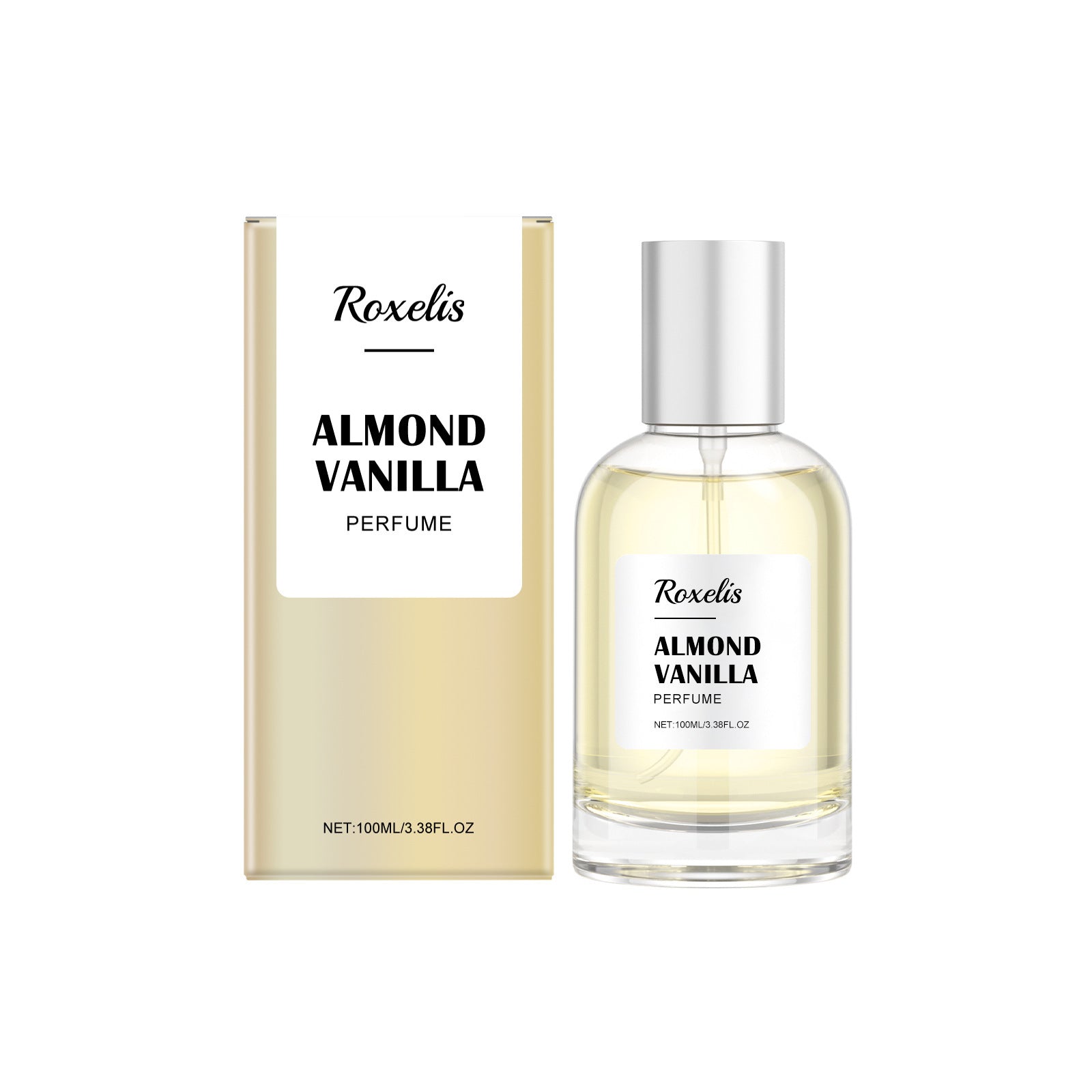 Roxelis Almond Vanilla Perfume in a 100ml bottle, perfect for finding the best vanilla perfume online