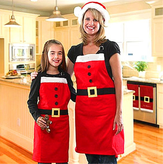 Santa Claus kitchen apron set for adults and kids, perfect for festive holiday cooking