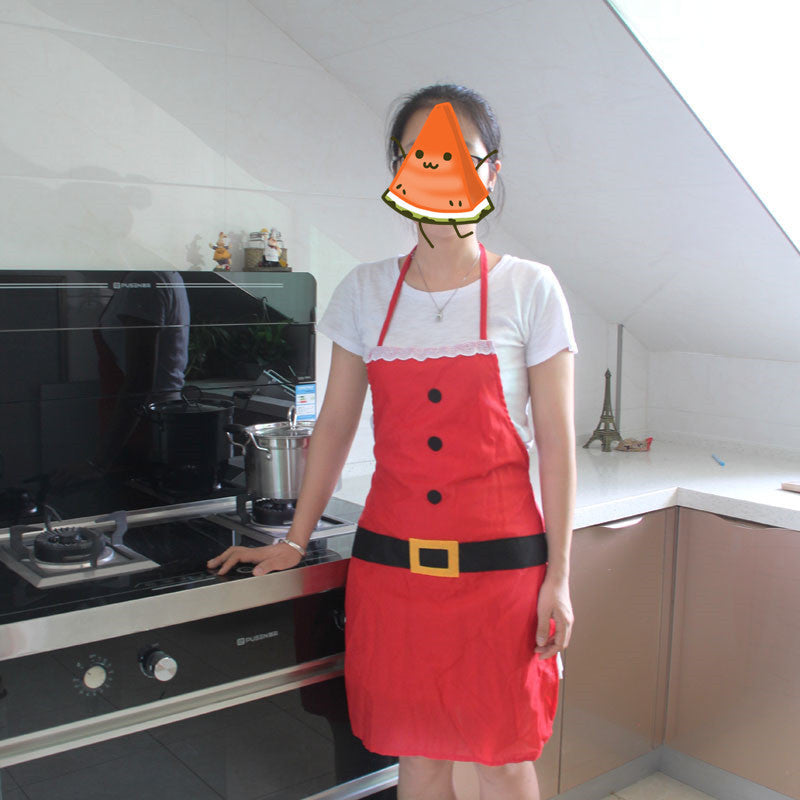 Santa Claus kitchen apron in red with black belt design, perfect for festive cooking and baking