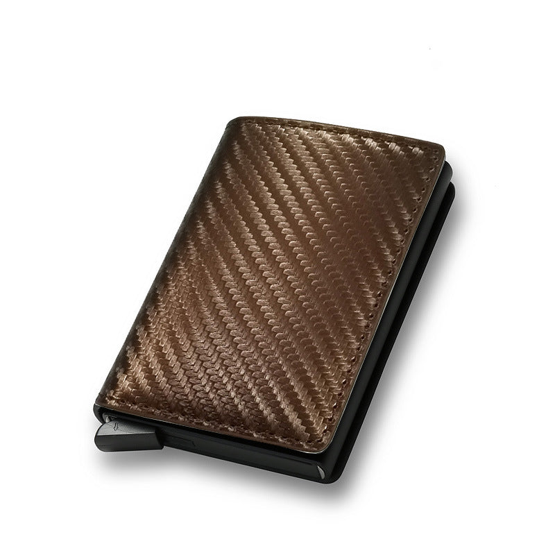 Sleek brown secure RFID credit card case with a slim design for easy carrying