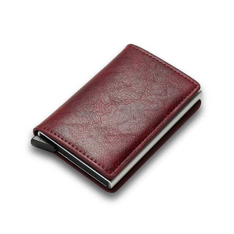 Red leather secure RFID credit card case with a sleek design for optimal card protection