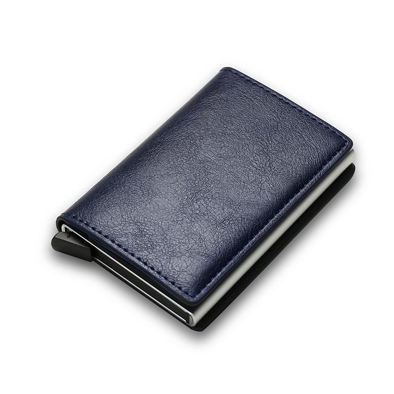 Navy Leather Secure RFID Credit Card Case with Slim Design for Enhanced Protection