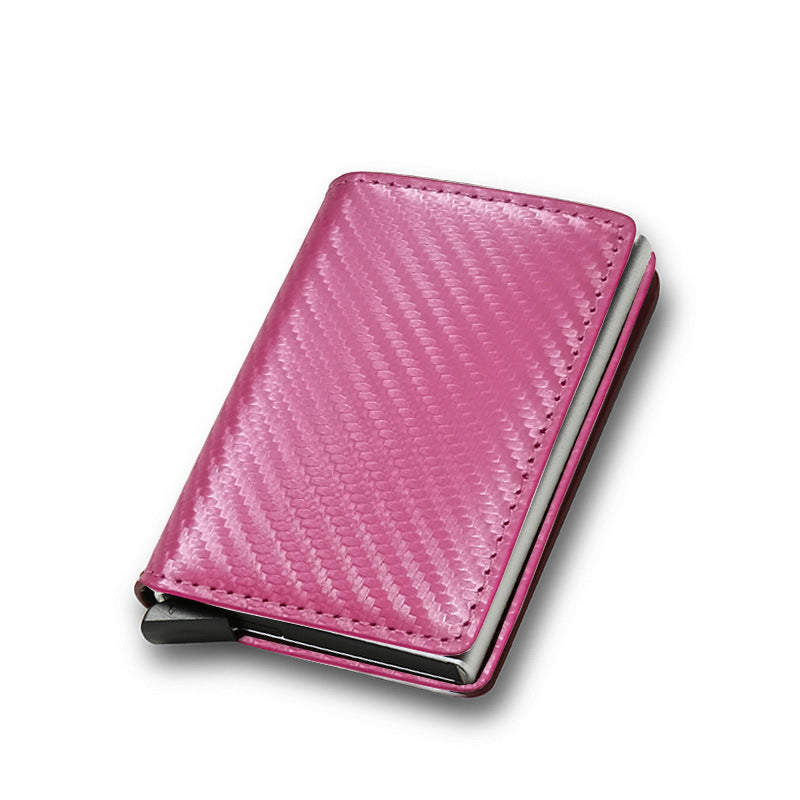 Pink secure RFID credit card case with sleek design and compact storage for cards
