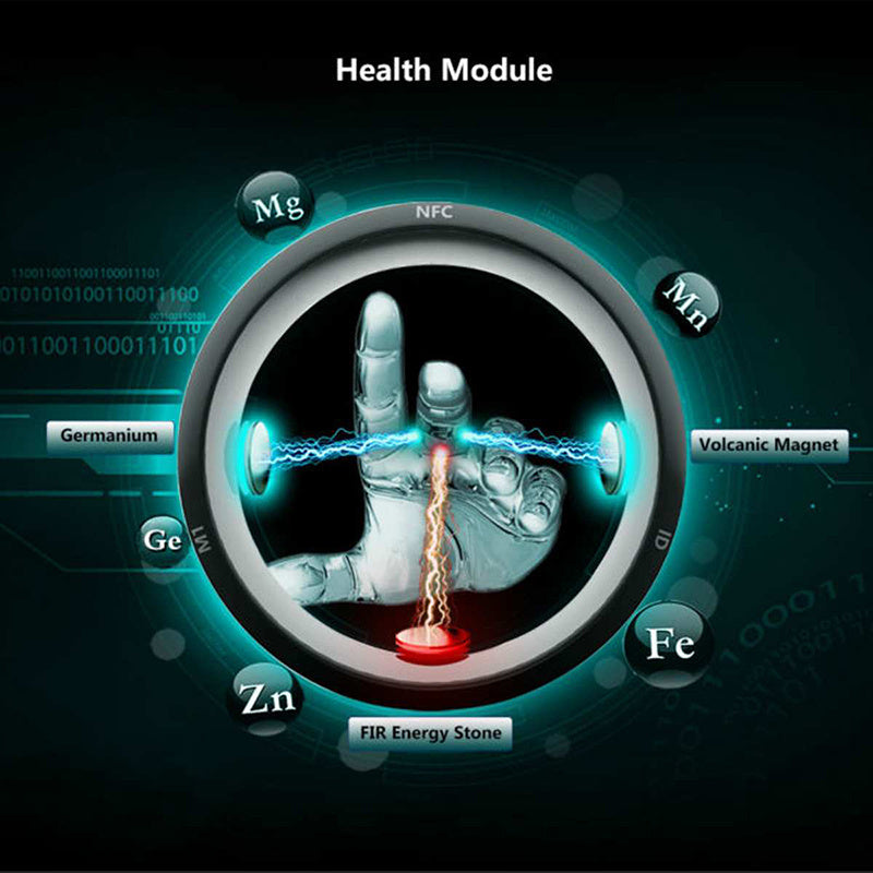 Smart NFC Ring with Health Module showcasing various minerals and energy features for wellness tracking