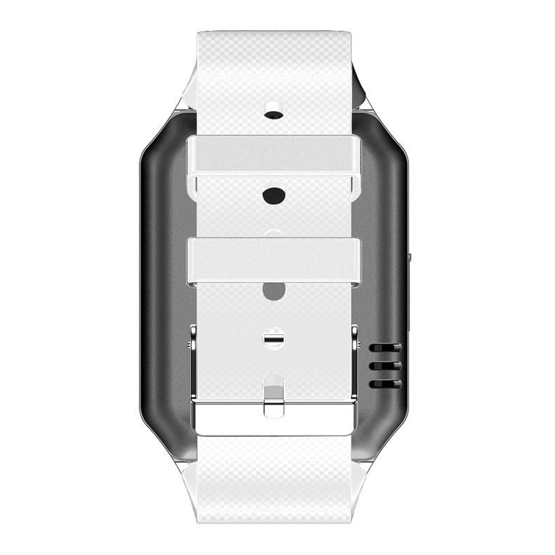 White smart watch with SIM card slot, sleek design for connectivity and notifications