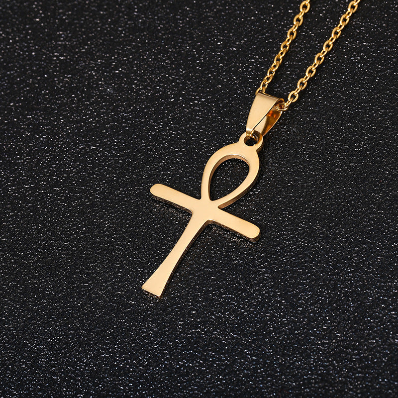 Gold Ankh Cross Necklace on Chain, a stylish stainless steel cross necklace for everyday wear