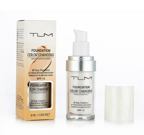 TLM Foundation color changing in a pump bottle with SPF 15 for a flawless finish