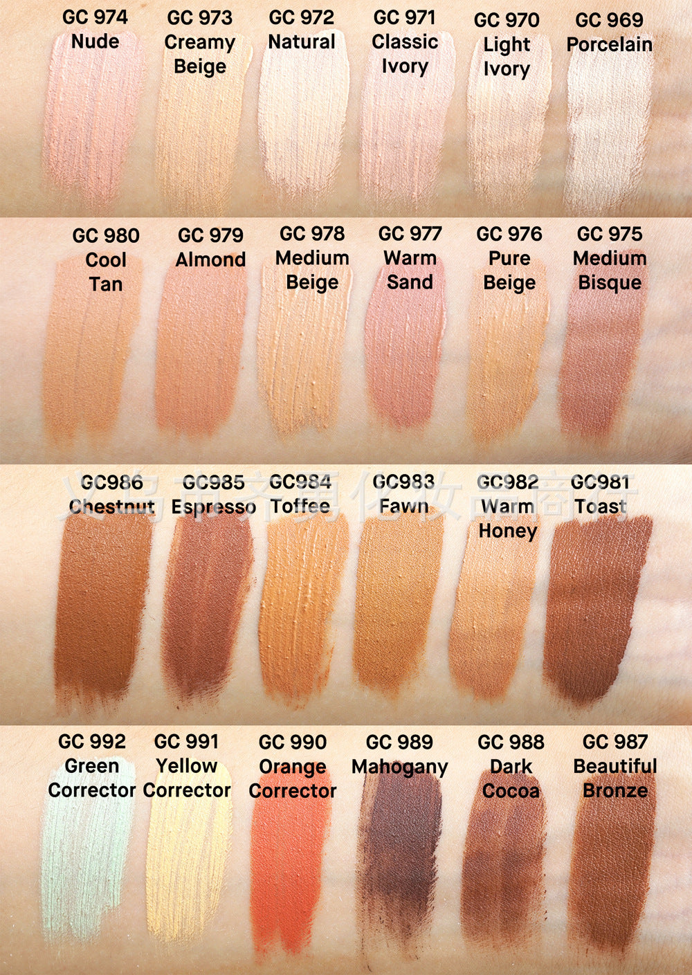 Swatches of various shades for best concealer foundation from youbuyforme on skin tones