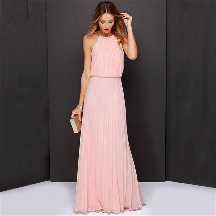 YouBuyForMe Women's Pleated Maxi Dress in Soft Pink for Elegant Evening Wear
