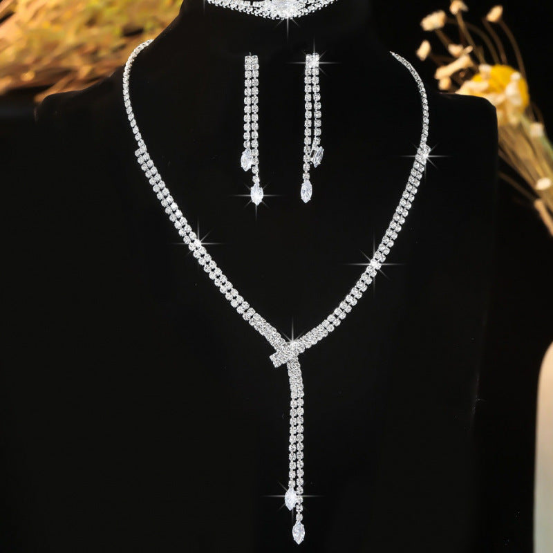 Elegant wedding zirconium jewelry set featuring a sparkling necklace and earrings for bridal beauty