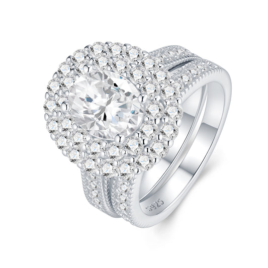 Engraved With Top-quality Moissanite, Exquisite S925 Silver Ring with Electroplated Platinum.