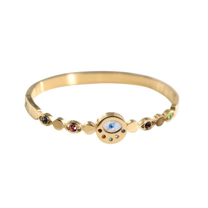 Titanium Steel Bracelet- Colourful Diamond Inlaid Blue Eye Element