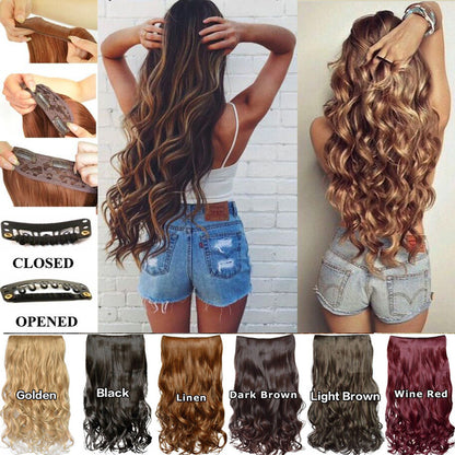 Female five card hair extensions piece