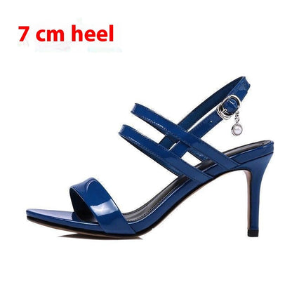 High Heel Leather Women's Sandals With Buckle