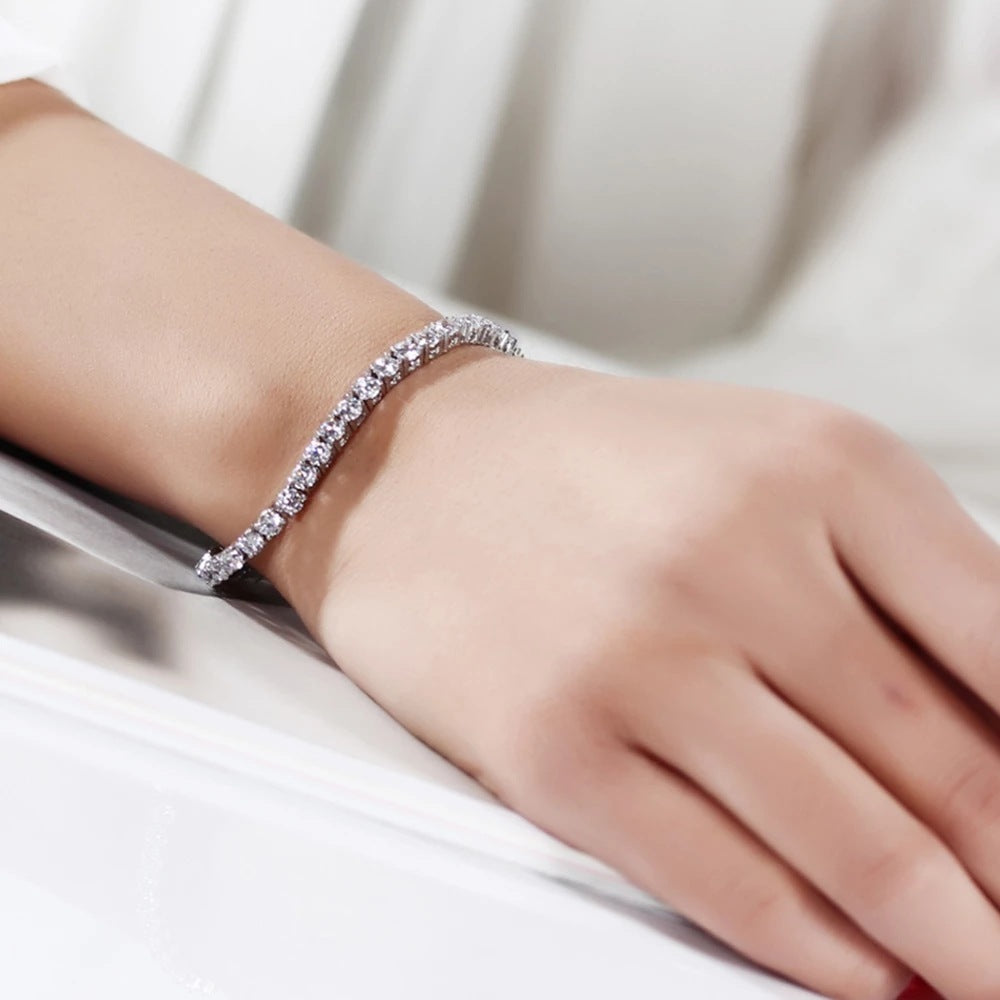 Real 925 Sterling Silver Bracelet - Tennis Bracelet Style