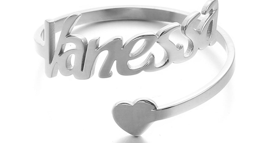 Customized Titanium Steel Name Ring With Stainless Steel Letters