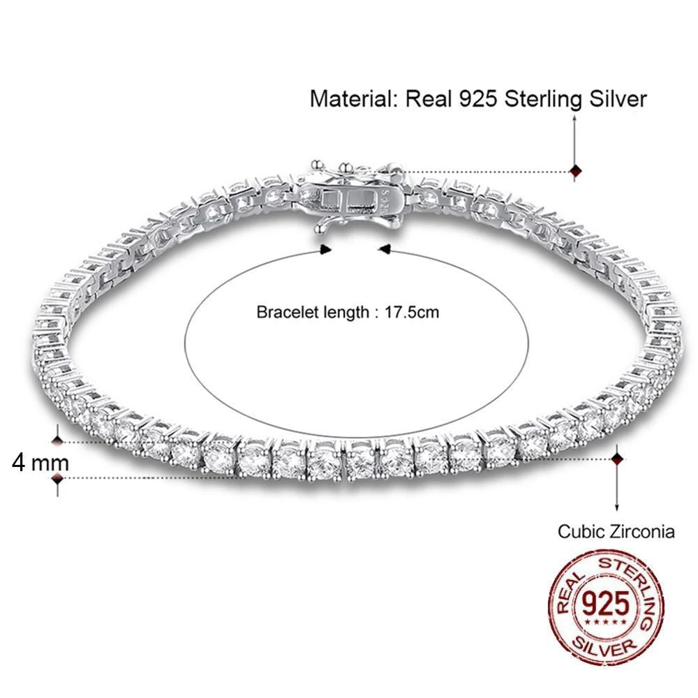 Real 925 Sterling Silver Bracelet - Tennis Bracelet Style