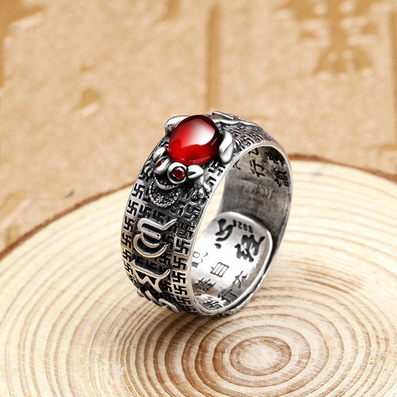 Ring - Little Pixiu Heart Sutra Ring Men And Women Lucky