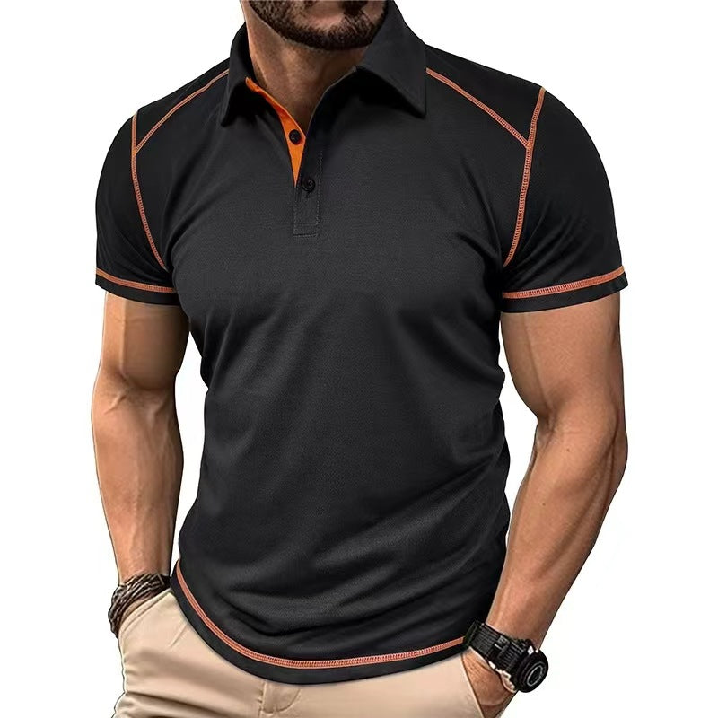 Men's Lapel Contrast Color Polo Shirt Short Sleeve