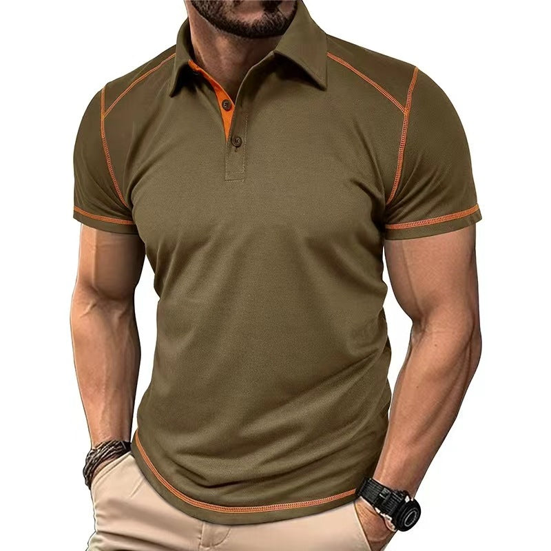 Men's Lapel Contrast Color Polo Shirt Short Sleeve