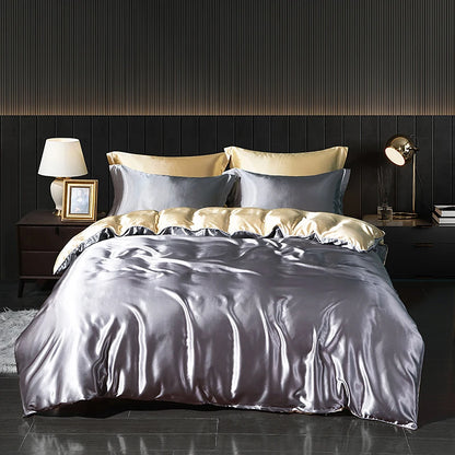 Luxury High End Satin  Bedding Set With Flat Sheet Duvet Cover