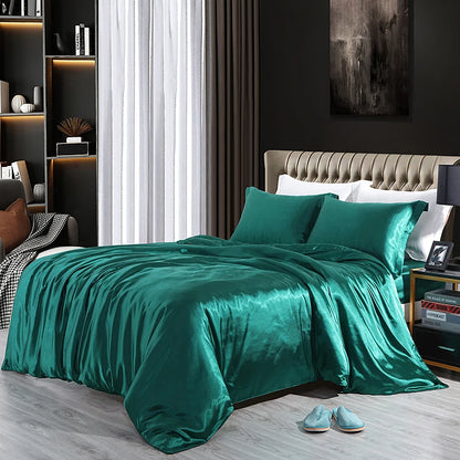 Luxury High End Satin  Bedding Set With Flat Sheet Duvet Cover