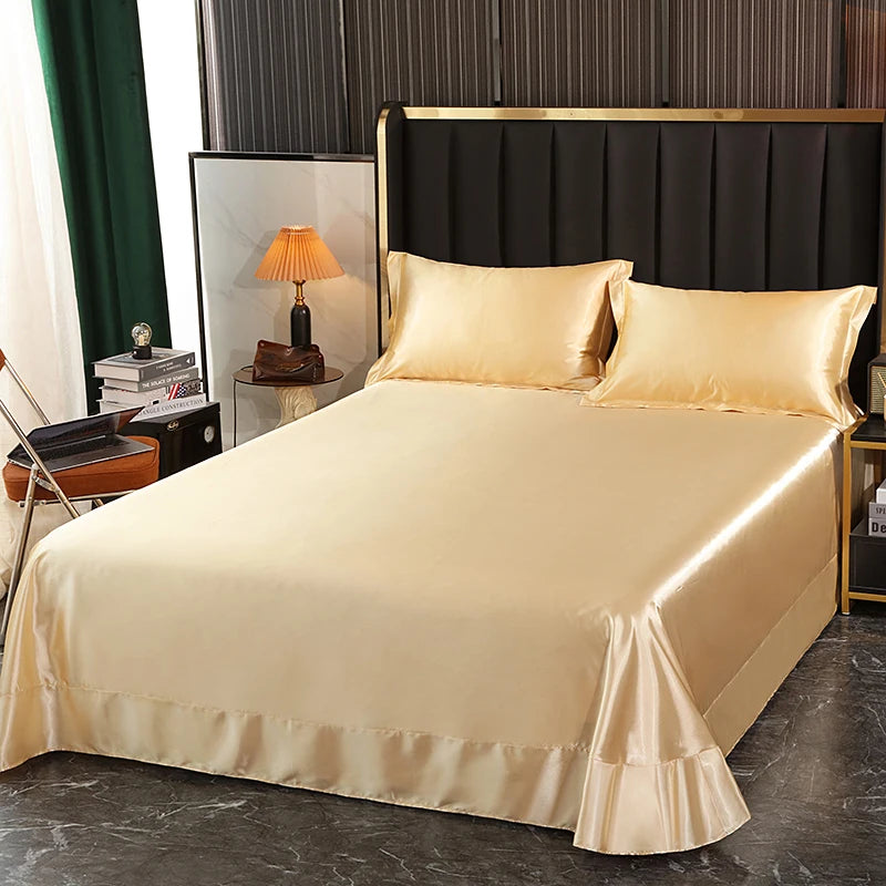 Luxury High End Satin  Bedding Set With Flat Sheet Duvet Cover